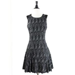Mystree | Jacquard Lace Trim Sleeveless Fit & Flare Dress Black Gray